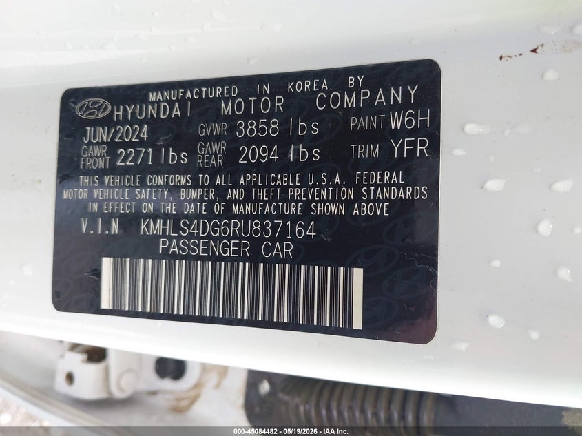 2024 Hyundai Elantra VIN KMHLS4DG6RU837164 IAAI salvage auction — FRONT & REAR, Salvage (Arkansas), sold $4,600 on 2026-07-24 (photo 9)