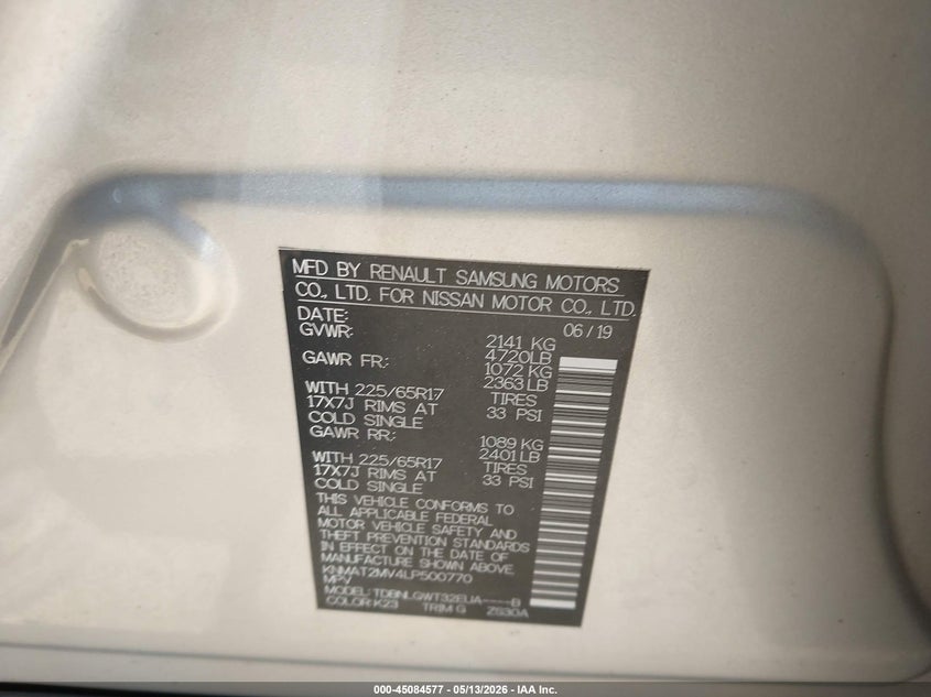 2020 Nissan Rogue VIN KNMAT2MV4LP500770 IAAI salvage auction — FRONT END, Salvage (Illinois), sold $2,200 on 2026-07-15 (photo 9)
