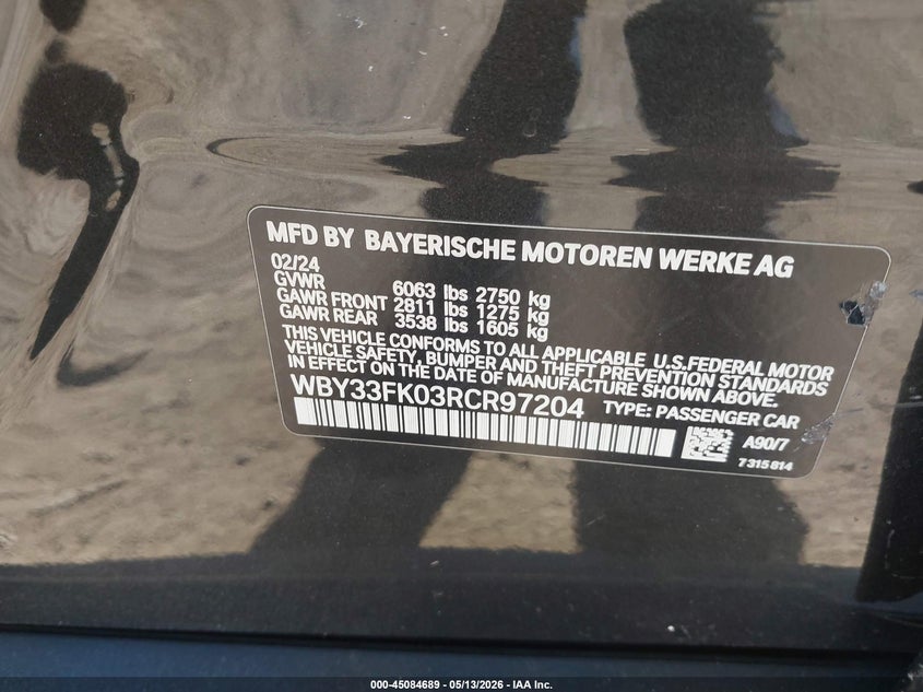 2024 BMW I5 VIN WBY33FK03RCR97204 IAAI salvage auction — LEFT SIDE, Salvage Title, sold $22,500 on 2026-08-21 (photo 9)