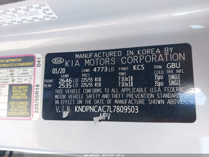 2020 Kia Sportage VIN KNDPNCAC7L7809503 IAAI salvage auction — RIGHT FRONT, Salvage (Oregon), sold $3,650 on 2026-07-30 (photo 9)