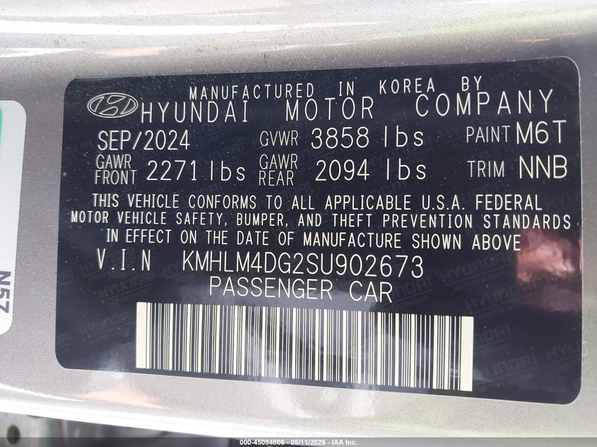 2025 Hyundai Elantra VIN KMHLM4DG2SU902673 IAAI salvage auction — LEFT SIDE, Salvage (California), sold $5,700 on 2026-07-15 (photo 9)