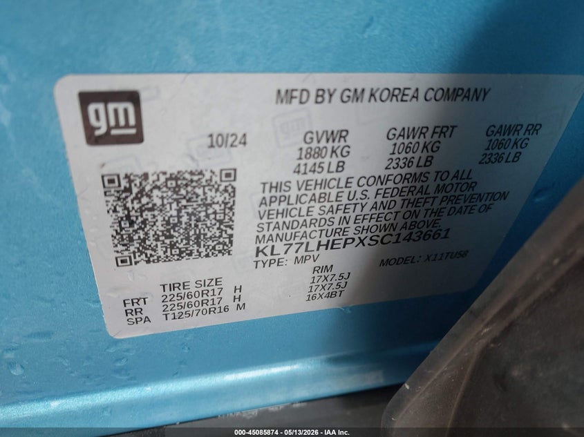 2025 Chevrolet Trax VIN KL77LHEPXSC143661 IAAI salvage auction — FRONT END, Mv-907A (New York), sold $3,875 on 2026-07-23 (photo 9)