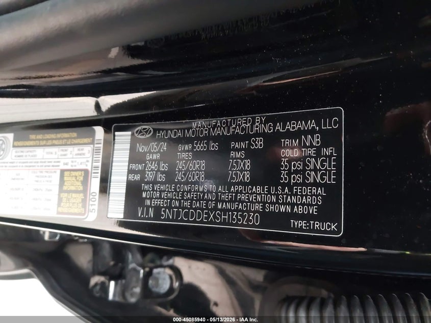 2025 Hyundai Santa cruz VIN 5NTJCDDEXSH135230 IAAI salvage auction — LEFT REAR, Scrap (Michigan), sold $8,800 on 2026-07-27 (photo 9)