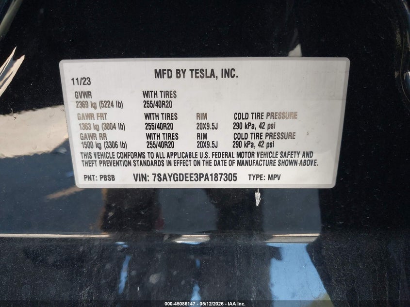 2023 Tesla Model y VIN 7SAYGDEE3PA187305 IAAI salvage auction — REAR END, Mv-907A (New York), sold $8,000 on 2026-07-14 (photo 9)