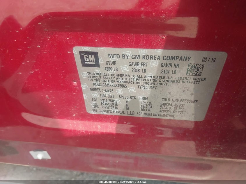 2019 Buick Encore VIN KL4CJCSMXKB875065 IAAI salvage auction — FRONT & REAR, Salvage (Texas), sold $600 on 2026-07-08 (photo 9)