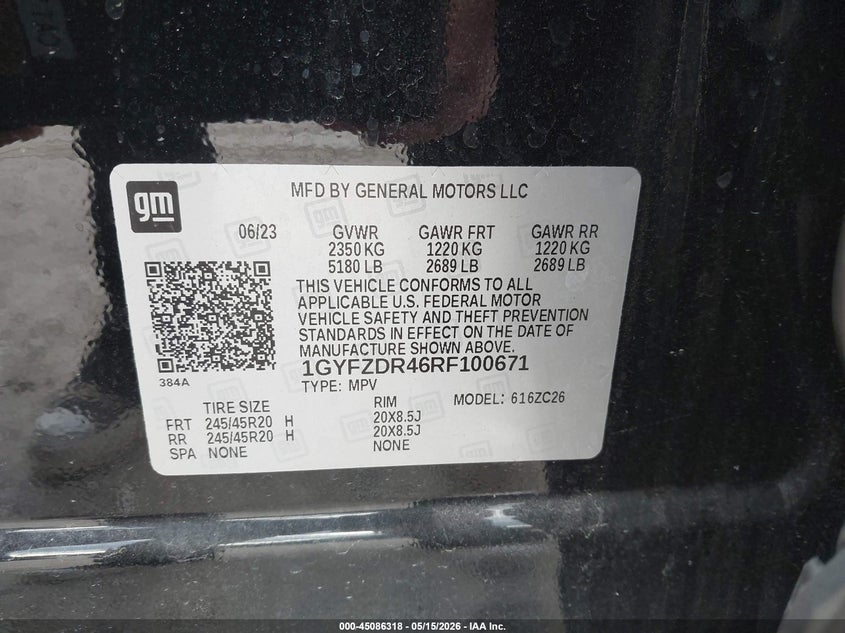 2024 Cadillac Xt4 VIN 1GYFZDR46RF100671 IAAI salvage auction — HAIL, Salvage (Missouri), sold $12,125 on 2026-07-20 (photo 9)
