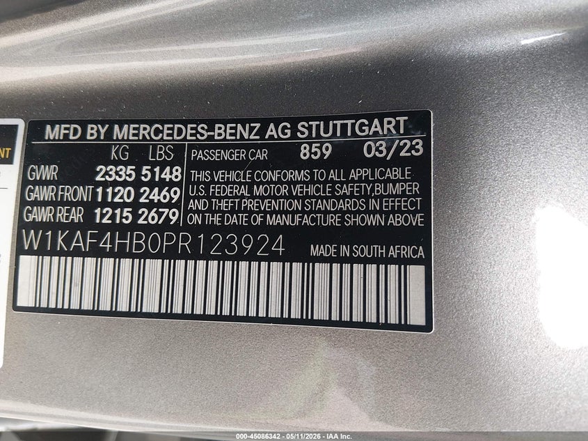 2023 Mercedes-benz C-klasse VIN W1KAF4HB0PR123924 IAAI salvage auction — FRONT END, Salvage (Idaho), sold $13,900 on 2026-07-30 (photo 9)