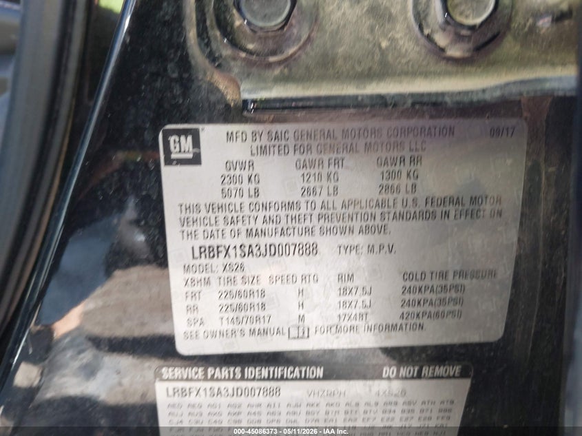 2018 Buick Envision VIN LRBFX1SA3JD007888 IAAI salvage auction — RIGHT SIDE, Salvage Title, sold $1,050 on 2026-07-22 (photo 9)