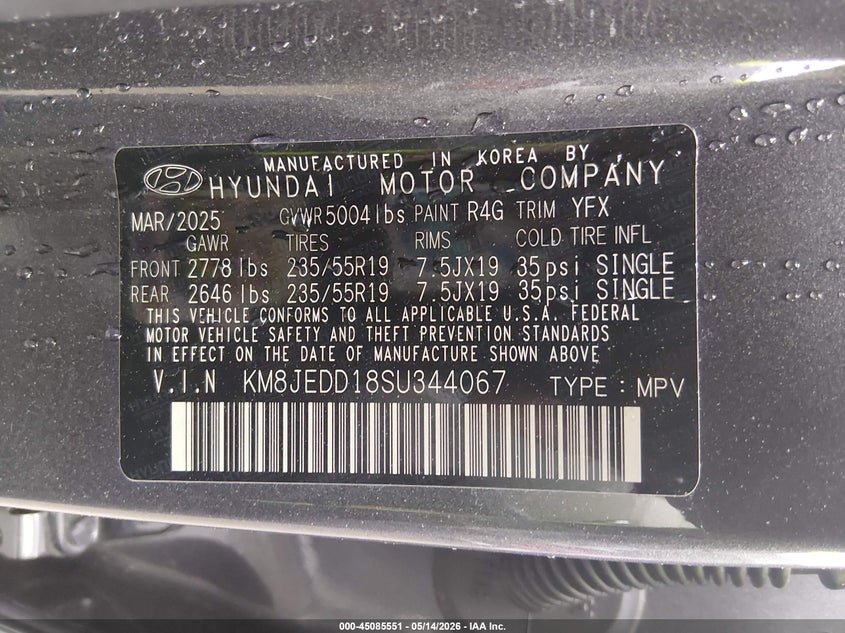 2025 Hyundai Tucson VIN KM8JEDD18SU344067 IAAI salvage auction — FRONT END, Salvage (Connecticut), sold $11,600 on 2026-07-09 (photo 9)