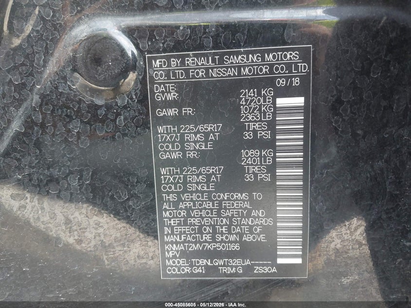 2019 Nissan Rogue VIN KNMAT2MV7KP501166 IAAI salvage auction — LEFT & RIGHT, Salvage (Nebraska), sold $3,350 on 2026-07-16 (photo 9)