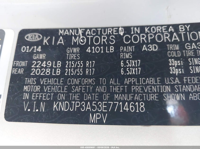 2014 Kia Soul VIN KNDJP3A53E7714618 IAAI salvage auction — THEFT, Salvage (California), sold $1,200 on 2026-07-15 (photo 9)