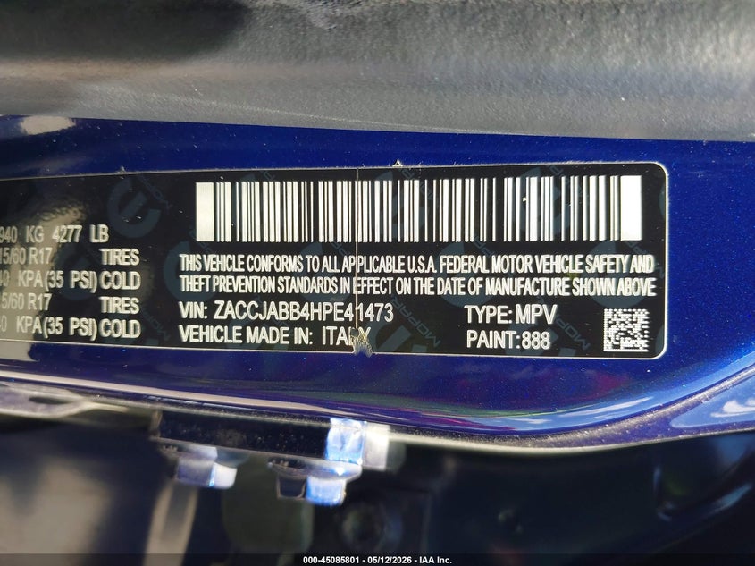 2017 Jeep Renegade VIN ZACCJABB4HPE41473 IAAI salvage auction — LEFT FRONT, Original (Texas), sold $2,050 on 2026-07-21 (photo 9)
