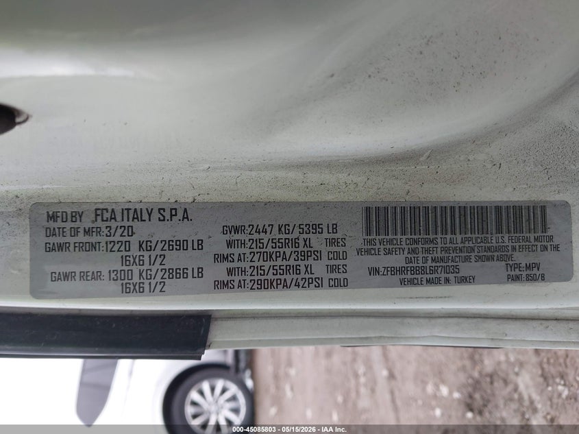 2020 Ram Promaster city VIN ZFBHRFBB8L6R71035 IAAI salvage auction — FRONT END, Salvage (Ohio), sold $2,400 on 2026-07-16 (photo 9)