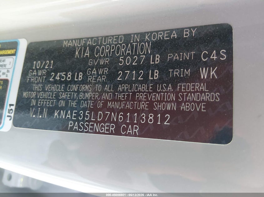 2022 Kia Stinger VIN KNAE35LD7N6113812 IAAI salvage auction — FRONT END, Salvage (Missouri), sold $4,600 on 2026-07-15 (photo 9)