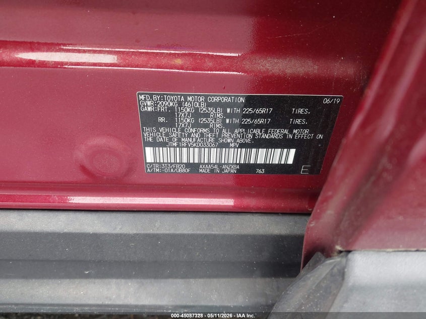 2019 Toyota Rav 4 VIN JTMF1RFV5KD033067 IAAI salvage auction — FRONT END, Salvage (Virginia), sold $7,300 on 2026-07-21 (photo 9)