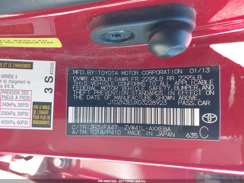 2013 Toyota Prius v VIN JTDZN3EUXD3228923 IAAI salvage auction — FRONT END, Clear (Oklahoma), sold $3,100 on 2026-07-08 (photo 9)