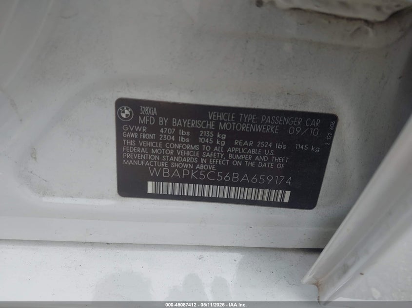 2011 BMW 3er VIN WBAPK5C56BA659174 IAAI salvage auction — FRONT END, Salvage (Georgia), sold $325 on 2026-07-08 (photo 9)