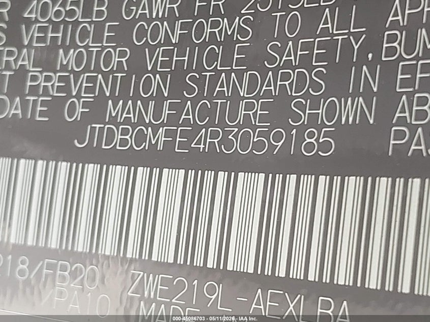 2024 Toyota Corolla VIN JTDBCMFE4R3059185 IAAI salvage auction — FRONT END, Original (Texas), sold $9,200 on 2026-07-17 (photo 9)
