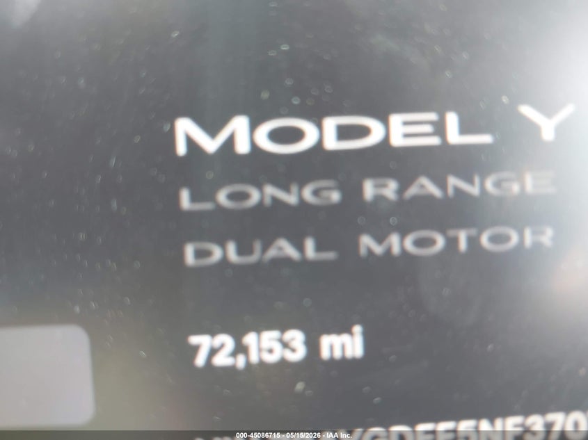 2022 Tesla Model y VIN 7SAYGDEE5NF370754 IAAI salvage auction — FRONT & REAR, Original (Texas), sold $8,400 on 2026-07-23 (photo 7)