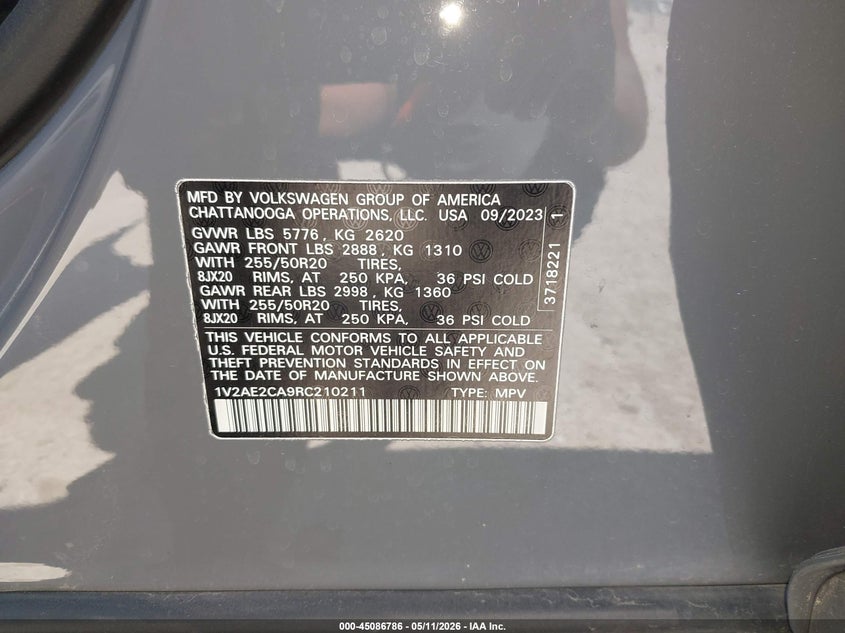 2024 Volkswagen Atlas cross sport VIN 1V2AE2CA9RC210211 IAAI salvage auction — LEFT FRONT, Salvage (Illinois), sold $13,500 on 2026-08-14 (photo 9)
