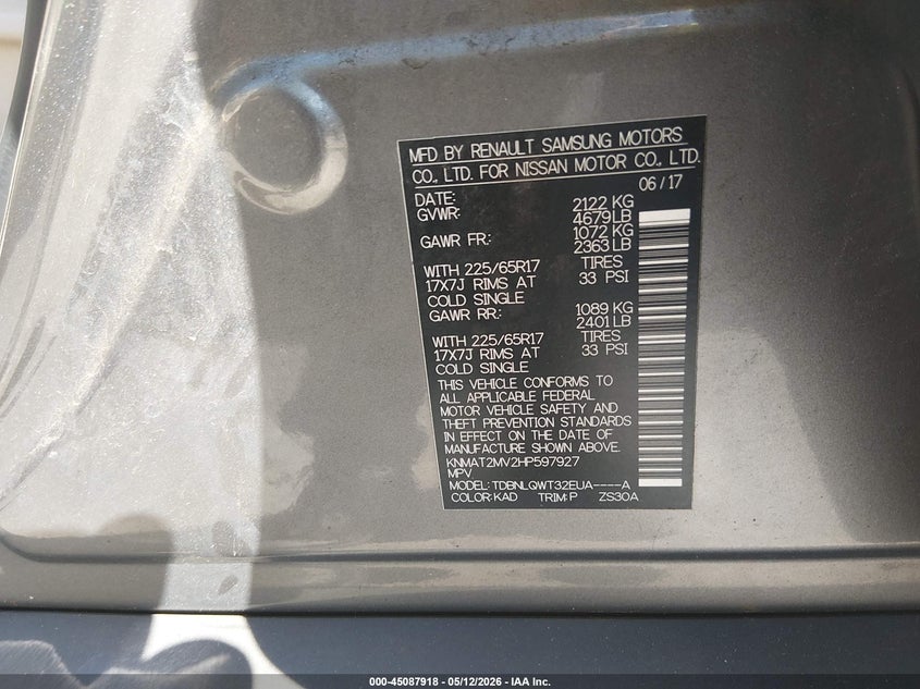 2017 Nissan Rogue VIN KNMAT2MV2HP597927 IAAI salvage auction — RIGHT FRONT, Salvage (Connecticut), sold $350 on 2026-07-30 (photo 9)