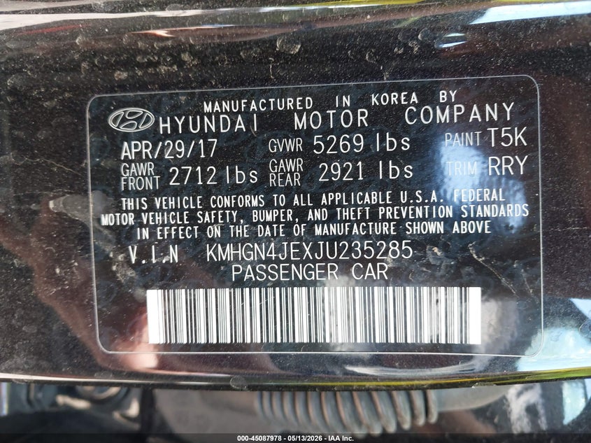 2018 Genesis G80 VIN KMHGN4JEXJU235285 IAAI salvage auction — ROLLOVER, Salvage (Texas), sold $450 on 2026-07-07 (photo 9)