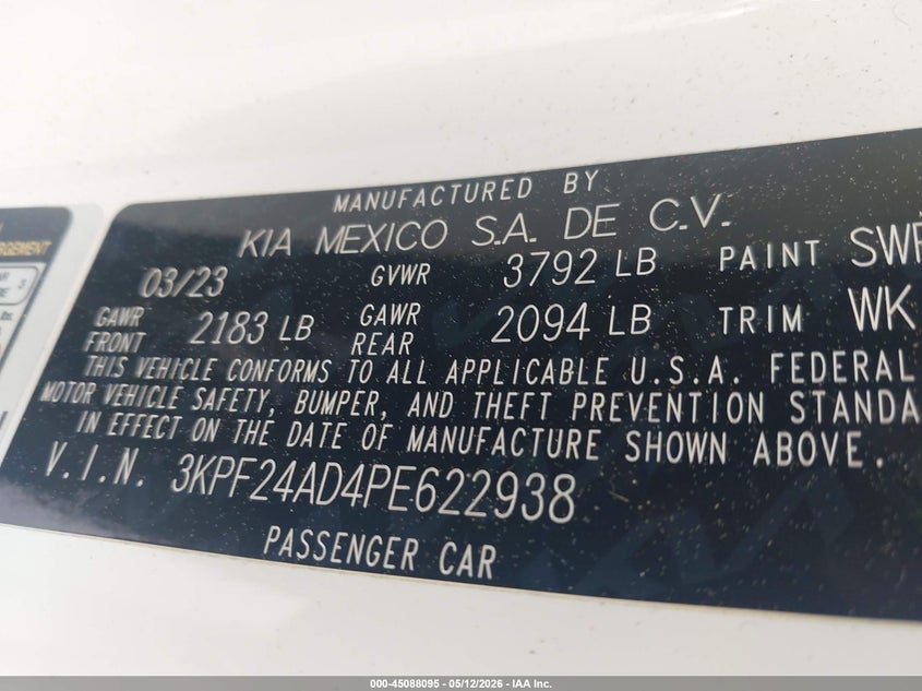 2023 Kia Forte VIN 3KPF24AD4PE622938 IAAI salvage auction — REPOSSESSION, Salvage (Idaho), sold $2,750 on 2026-07-10 (photo 9)