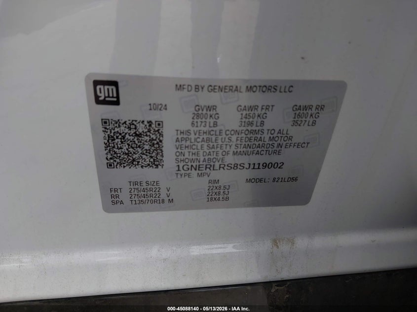 2025 Chevrolet Traverse VIN 1GNERLRS8SJ119002 IAAI salvage auction — FRONT END, Salvage (California), sold $18,100 on 2026-07-28 (photo 9)