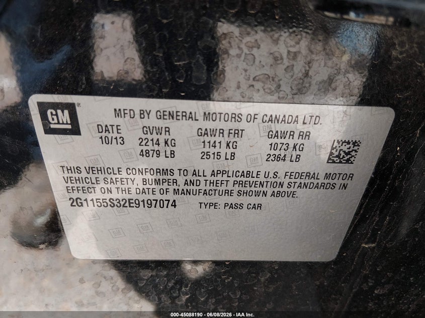 2014 Chevrolet Impala VIN 2G1155S32E9197074 IAAI salvage auction — LEFT FRONT, Salvage (Illinois), sold $2,200 on 2026-07-05 (photo 9)