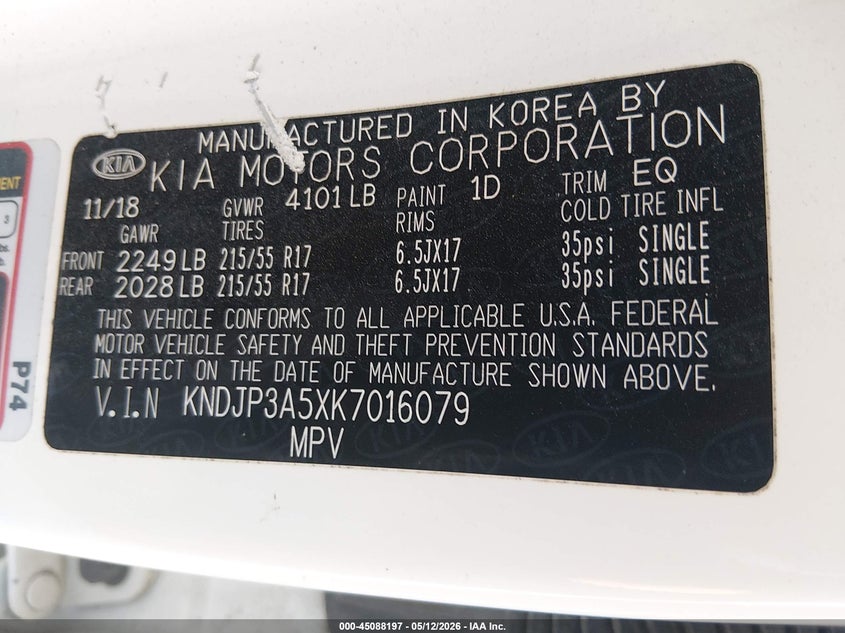 2019 Kia Soul VIN KNDJP3A5XK7016079 IAAI salvage auction — LEFT FRONT, Salvage (Illinois), sold $1,200 on 2026-07-14 (photo 9)