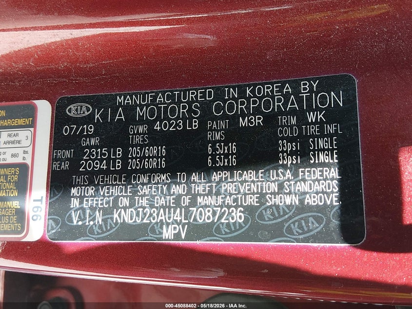 2020 Kia Soul VIN KNDJ23AU4L7087236 IAAI salvage auction — FRONT END, Salvage (Idaho), sold $625 on 2026-07-15 (photo 9)