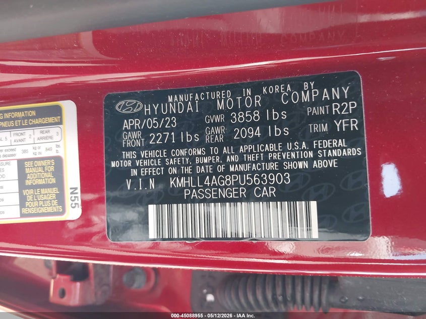 2023 Hyundai Elantra VIN KMHLL4AG8PU563903 IAAI salvage auction — FRONT END, Salvage (Ohio), sold $25 on 2026-07-28 (photo 9)