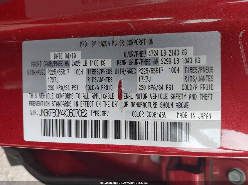 2019 Mazda Cx-5 VIN JM3KFBCM4K0607062 IAAI salvage auction — FRONT END, Salvage (Connecticut), sold $3,550 on 2026-07-16 (photo 9)