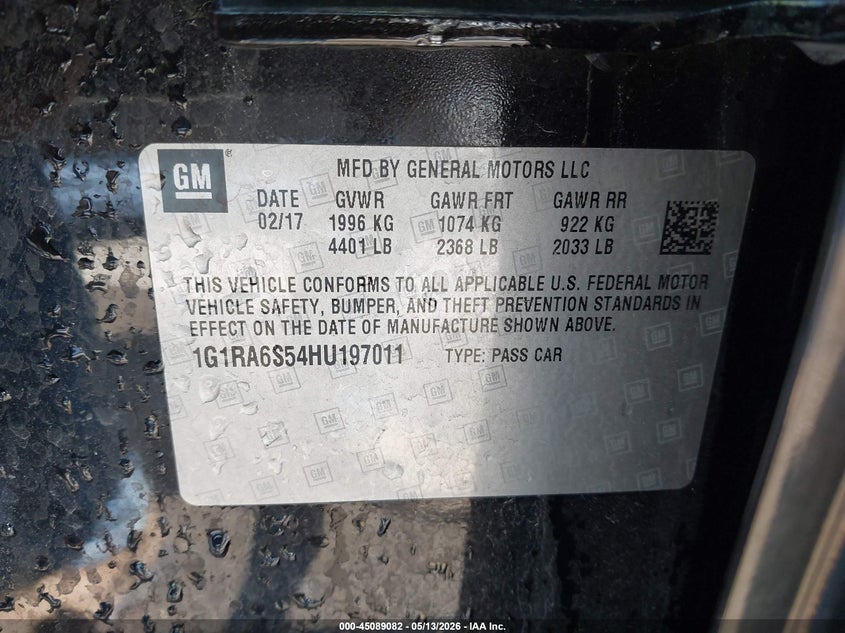 2017 Chevrolet Volt VIN 1G1RA6S54HU197011 IAAI salvage auction — UNDERCARRIAGE, Salvage (Iowa), sold $2,600 on 2026-07-09 (photo 9)
