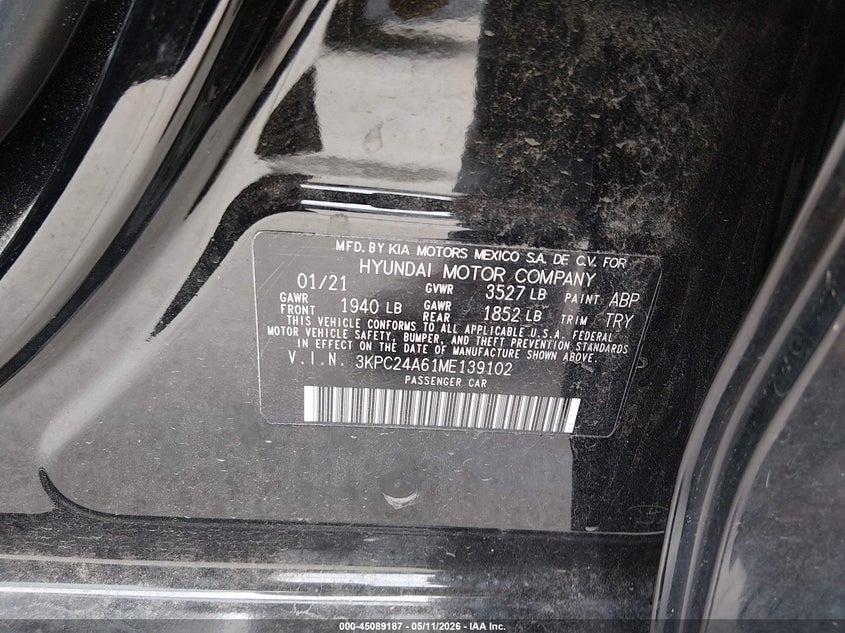 2021 Hyundai Accent VIN 3KPC24A61ME139102 IAAI salvage auction — LEFT FRONT, Salvage (Texas), sold $1,550 on 2026-07-10 (photo 9)