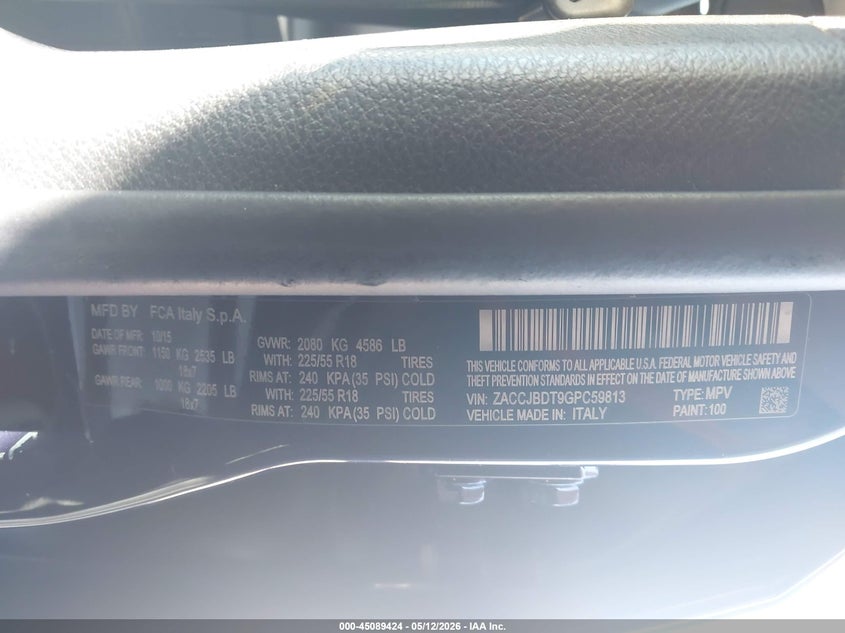 2016 Jeep Renegade VIN ZACCJBDT9GPC59813 IAAI salvage auction — LEFT & RIGHT, Salvage (Utah), sold $450 on 2026-07-23 (photo 9)