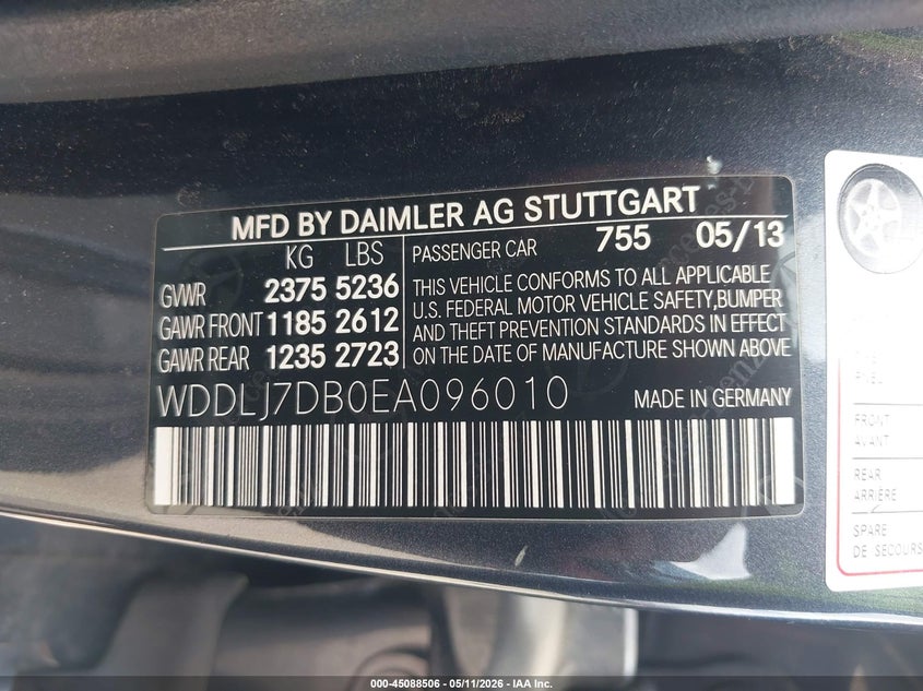 2014 Mercedes-benz Cls-klasse VIN WDDLJ7DB0EA096010 IAAI salvage auction — UNDERCARRIAGE, Salvage (Kansas), sold $2,300 on 2026-07-23 (photo 9)