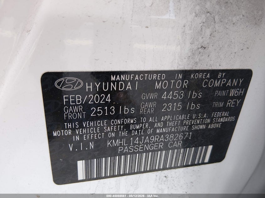 2024 Hyundai Sonata VIN KMHL14JA9RA382671 IAAI salvage auction — SIDE, Rebuildable (Florida), sold $8,700 on 2026-07-12 (photo 9)