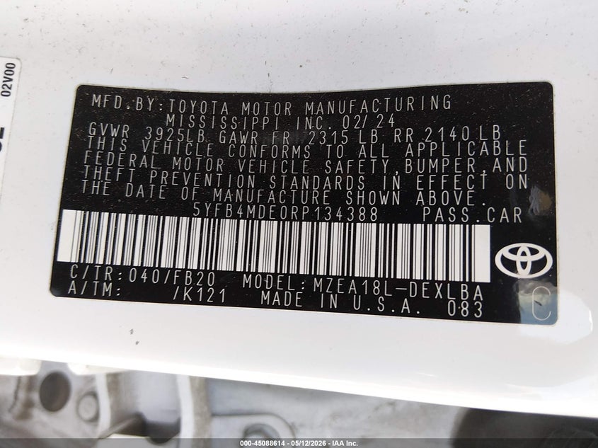 2024 Toyota Corolla VIN 5YFB4MDE0RP134388 IAAI salvage auction — FRONT END, Salvage (Texas), sold $1,550 on 2026-07-21 (photo 9)