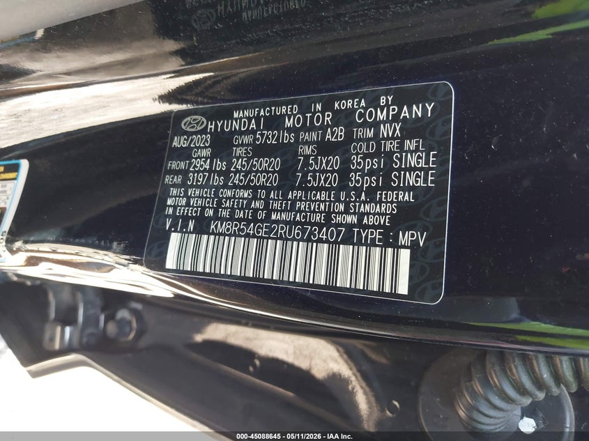 2024 Hyundai Palisade VIN KM8R54GE2RU673407 IAAI salvage auction — LEFT FRONT, Salvage (Texas), sold $7,575 on 2026-07-28 (photo 9)