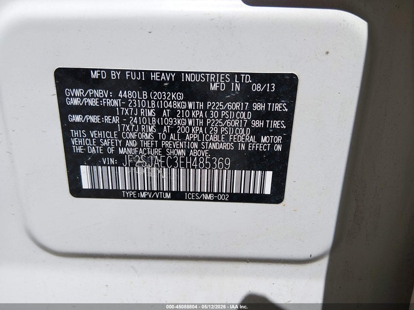 2014 Subaru Forester VIN JF2SJAEC3EH485369 IAAI salvage auction — FRONT END, Salvage (West Virginia), sold $100 on 2026-07-08 (photo 9)