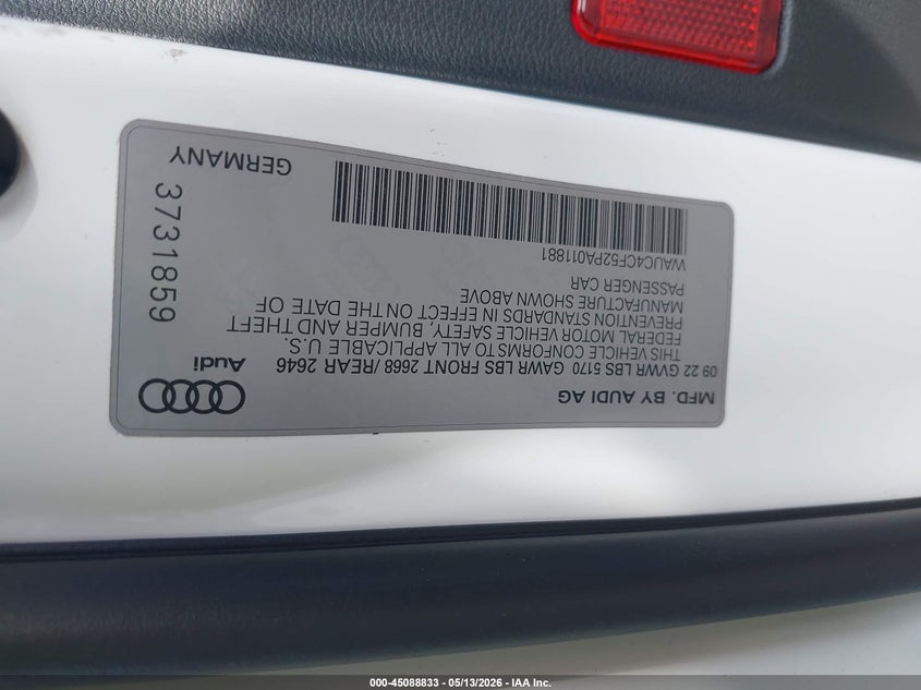 2023 Audi S5 VIN WAUC4CF52PA011881 IAAI salvage auction — LEFT SIDE, Rebuildable (Florida), sold $3,550 on 2026-07-30 (photo 9)