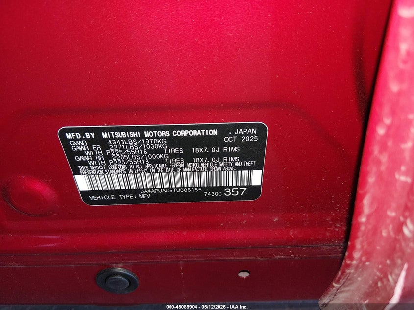 2026 Mitsubishi Outlander VIN JA4ARUAU5TU005155 IAAI salvage auction — LEFT FRONT, Salvage (Oregon), sold $7,700 on 2026-07-30 (photo 9)