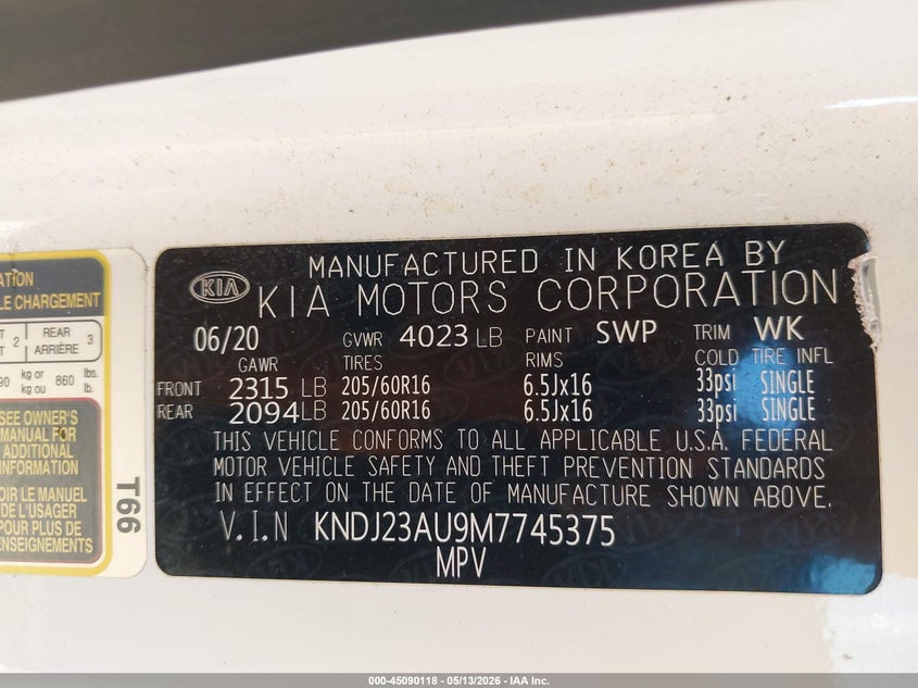 2021 Kia Soul VIN KNDJ23AU9M7745375 IAAI salvage auction — EXTERIOR BURN, Salvage (Kansas), sold $2,050 on 2026-07-08 (photo 9)
