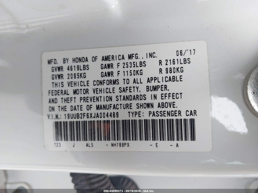 2018 Acura Tlx VIN 19UUB2F6XJA004489 IAAI salvage auction — HAIL, Original (Texas), sold $9,600 on 2026-07-30 (photo 9)
