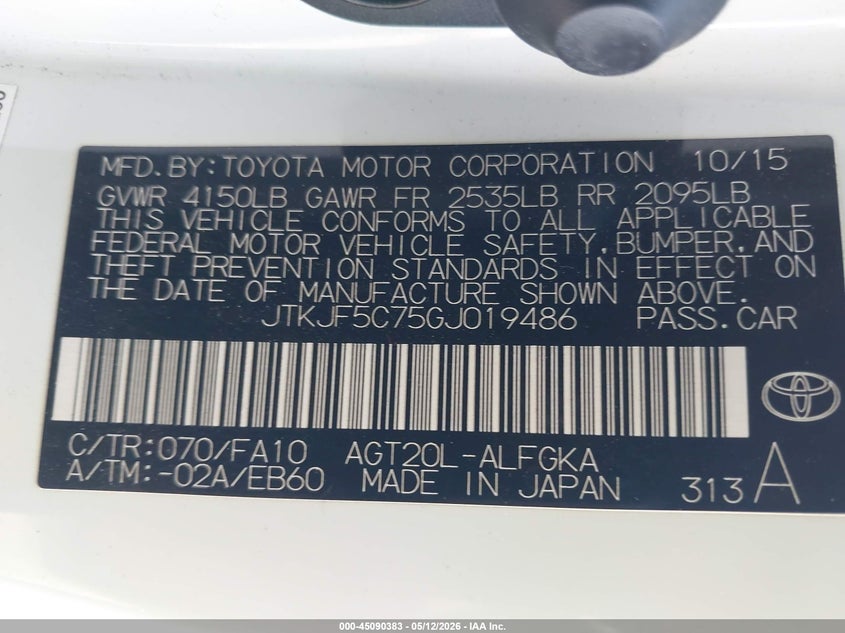 2016 Scion Tc VIN JTKJF5C75GJ019486 IAAI salvage auction — REAR END, Salvage (California), sold $1,200 on 2026-07-07 (photo 9)