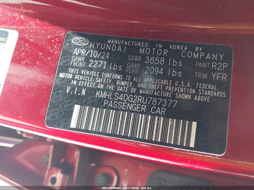 2024 Hyundai Elantra VIN KMHLS4DG2RU787377 IAAI salvage auction — REAR END, Salvage (Illinois), sold $5,600 on 2026-07-06 (photo 9)