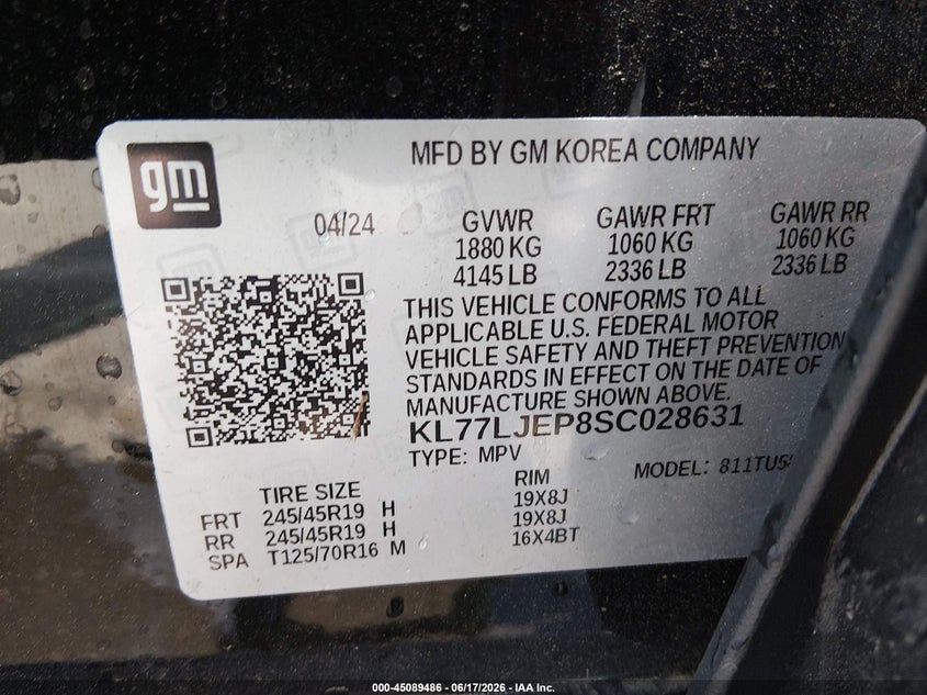 2025 Chevrolet Trax VIN KL77LJEP8SC028631 IAAI salvage auction — REAR END, Salvage (North Carolina), sold $5,800 on 2026-07-31 (photo 9)