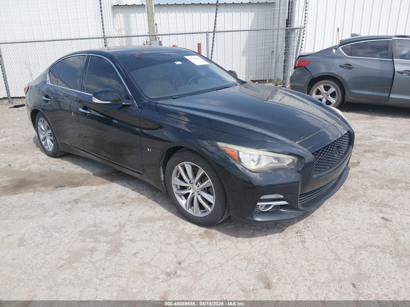 2014 Infiniti Q50 VIN JN1BV7APXEM690275 IAAI salvage auction — SIDE, Clear (Oklahoma), sold $1,300 on 2026-10-04 (photo 1)