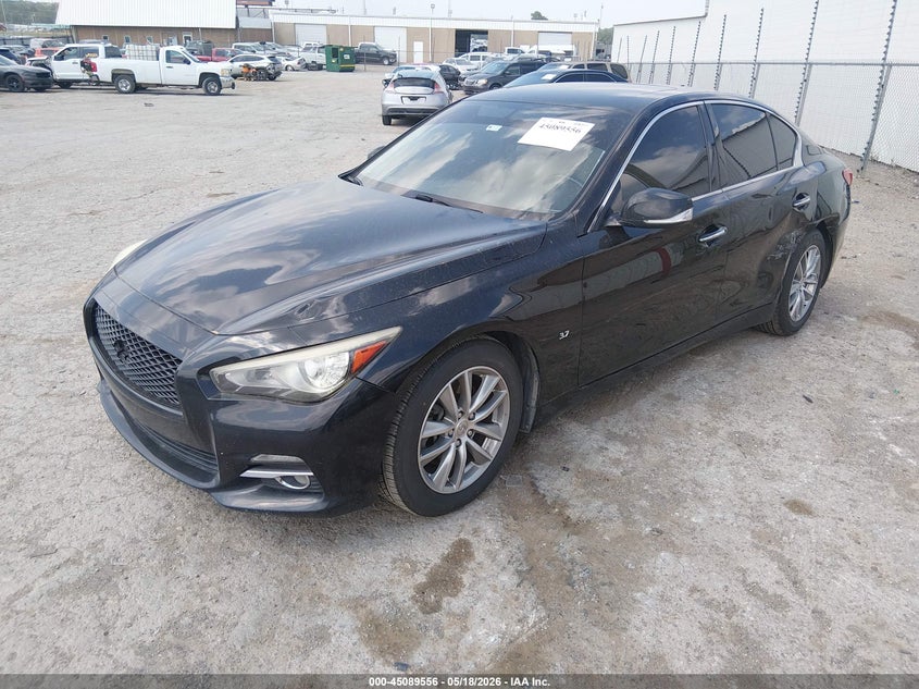 2014 Infiniti Q50 VIN JN1BV7APXEM690275 IAAI salvage auction — SIDE, Clear (Oklahoma), sold $1,300 on 2026-10-04 (photo 2)